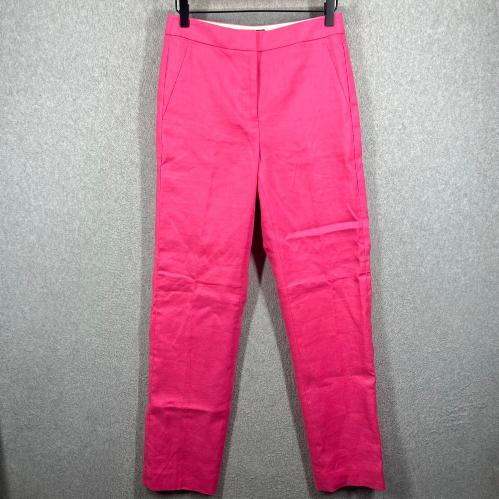J.Crew Kate Straight Leg Pants Womens 0T Pink Linen Blend Trousers EUC
